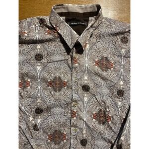 Michael & David Signature Brown Paisley L/S Button Up Shirt Sz XL Paisley Accent